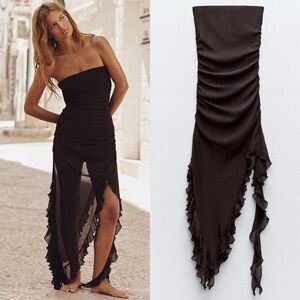 zara: ruffled pleated asymmetric dress